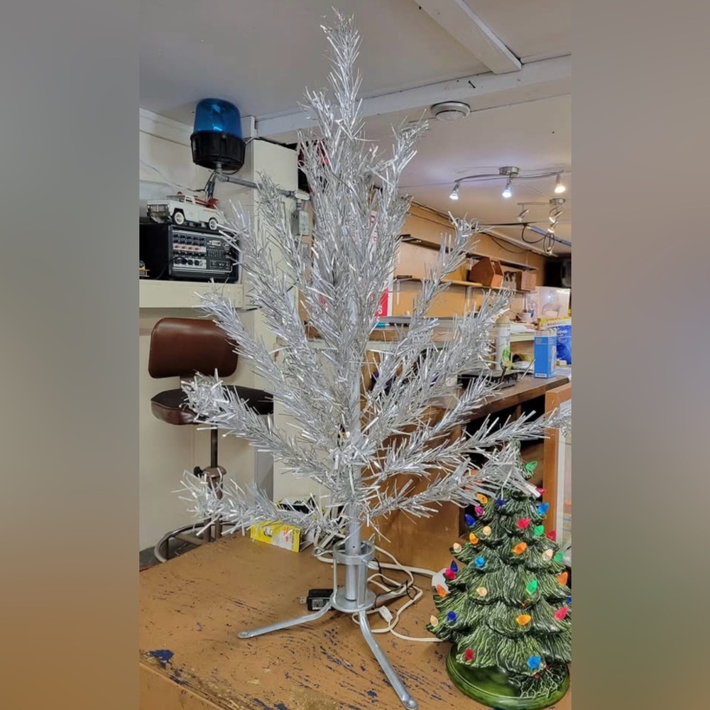 Vintage aluminum tinsel tree with original box.